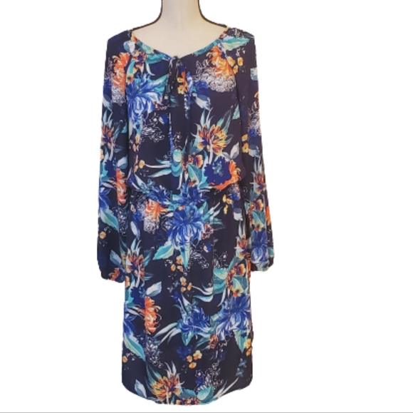 Ava & Viv Navy Multi-Color Floral Long Sleeve Dress, Size 1X - Picture 11 of 16
